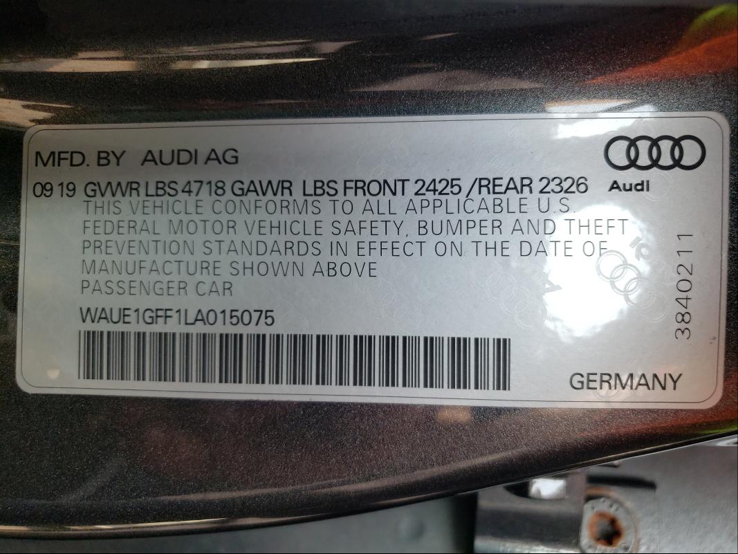 2020 AUDI S3 PREMIUM WAUE1GFF1LA015075