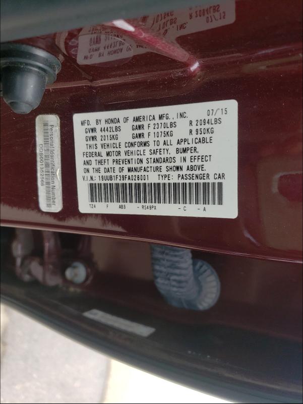 2015 ACURA TLX 19UUB1F39FA028001