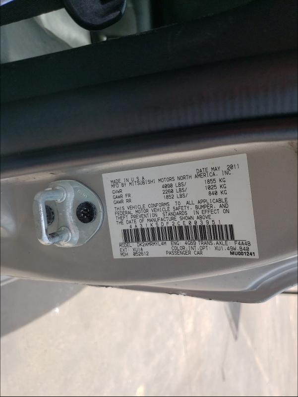 2012 MITSUBISHI ECLIPSE GS 4A31K5DF2CE003951