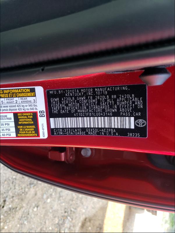 2020 TOYOTA AVALON LIM 4T1DZ1FB1LU043146