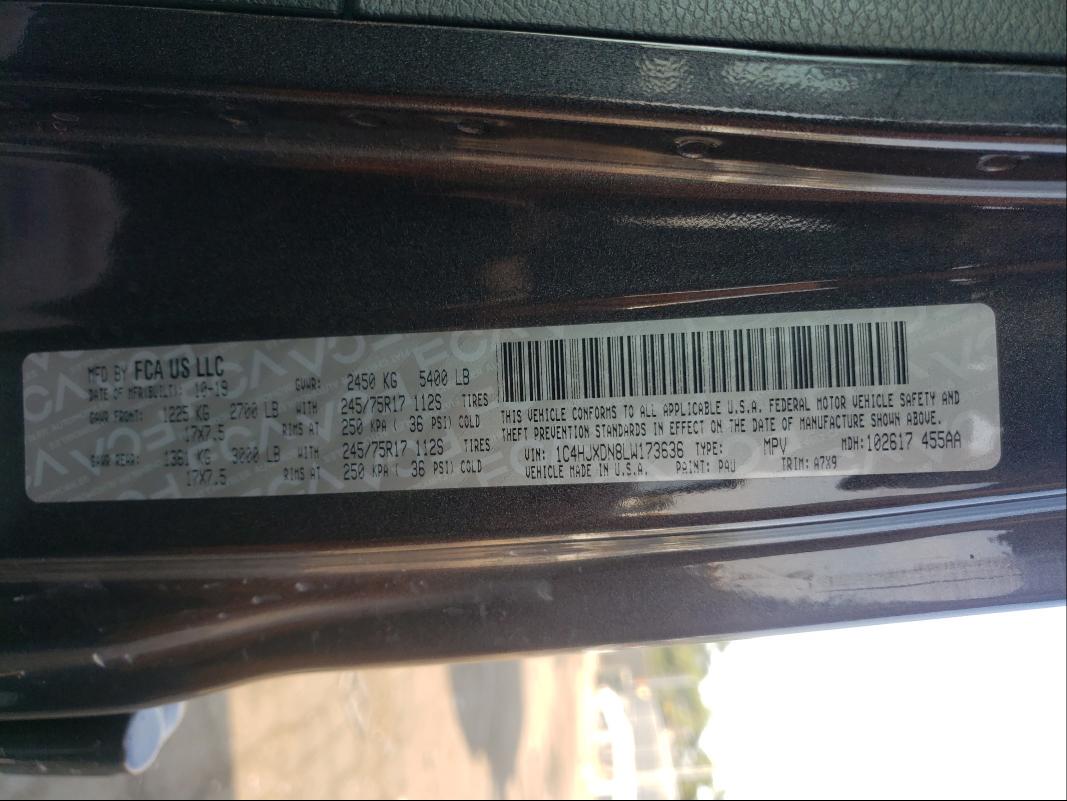 2020 JEEP WRANGLER 1C4HJXDN8LW173636