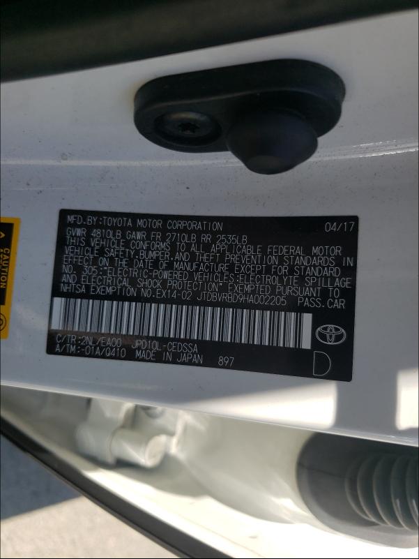 2017 TOYOTA MIRAI JTDBVRBD9HA002205
