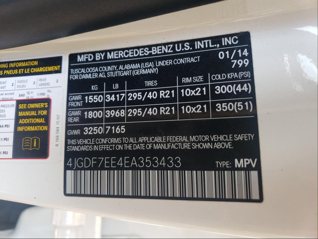 2014 MERCEDES-BENZ GL 63 AMG 4JGDF7EE4EA353433
