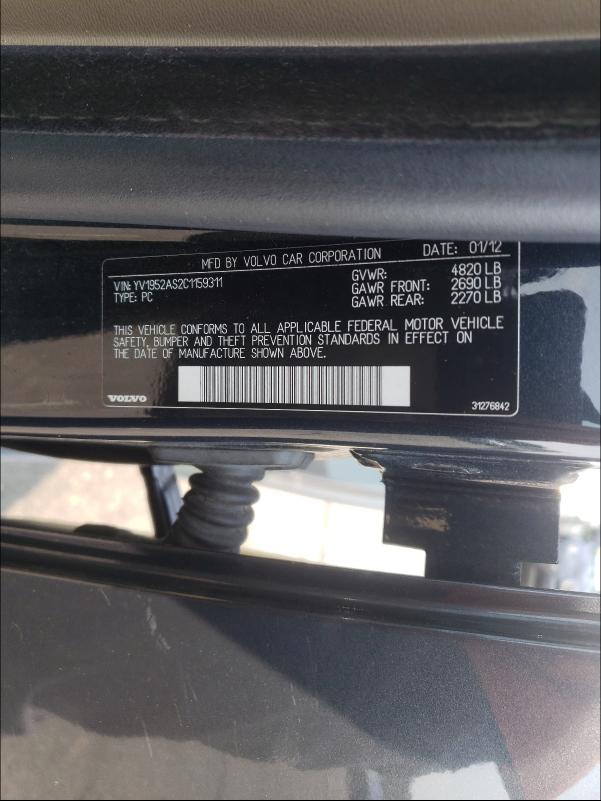 2012 VOLVO S80 3.2 YV1952AS2C1159311