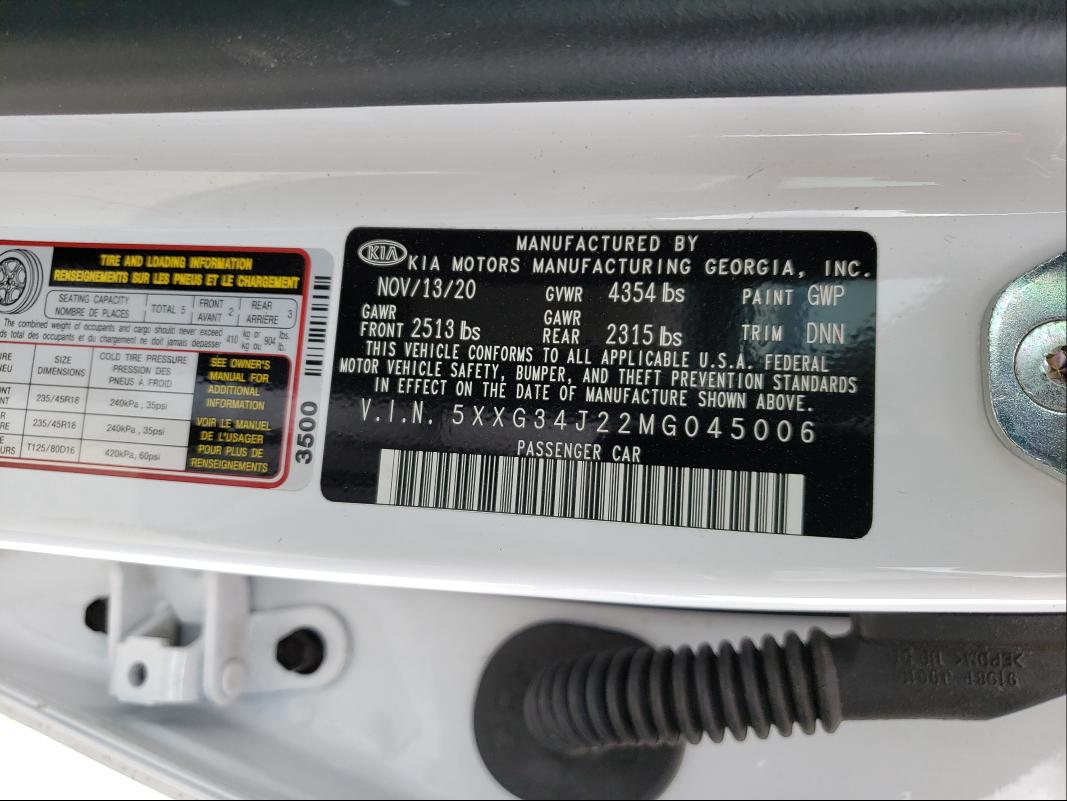2021 KIA K5 EX 5XXG34J22MG045006