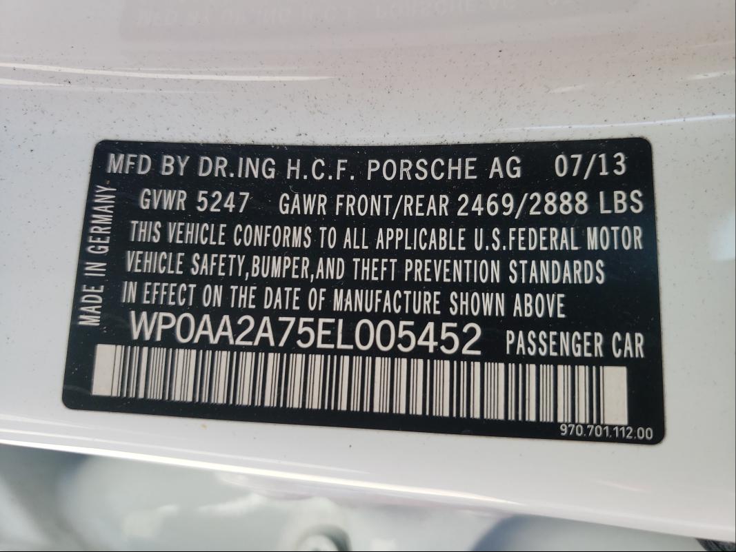 2014 PORSCHE PANAMERA 2 WP0AA2A75EL005452