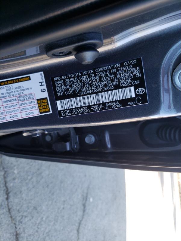 2021 TOYOTA PRIUS SPEC JTDKAMFUXM3126846