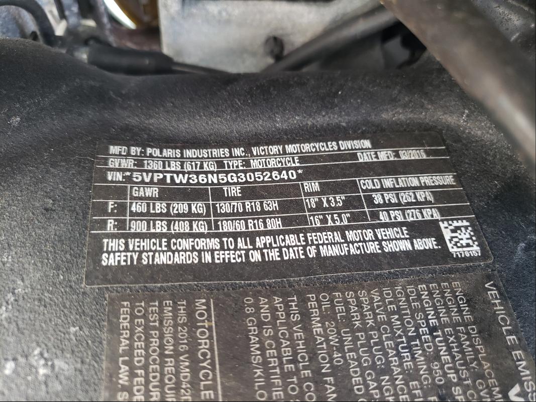 2016 VICTORY MOTORCYCLES CROSS COUN 5VPTW36N5G3052640