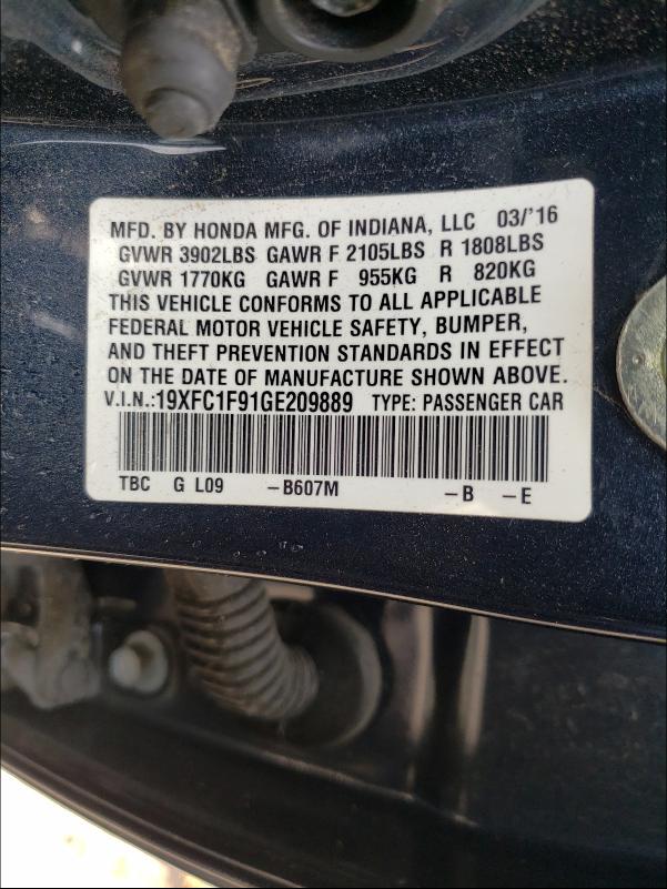 2016 HONDA CIVIC TOUR 19XFC1F91GE209889