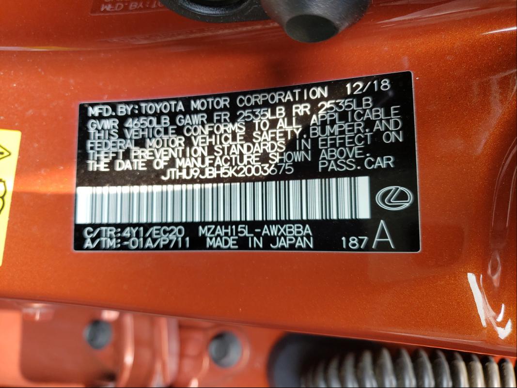 2019 LEXUS UX 250H JTHU9JBH5K2003675