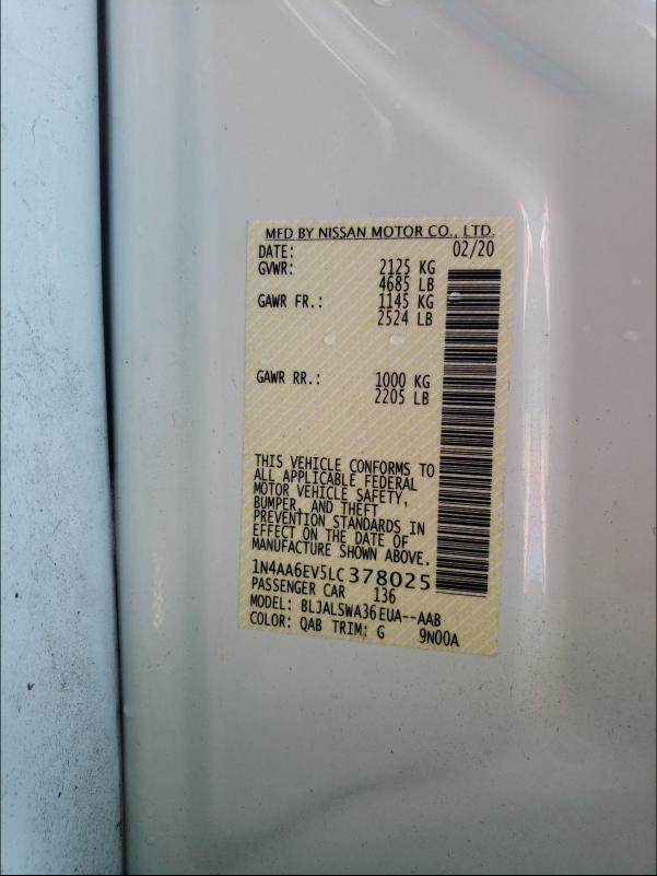 2020 NISSAN MAXIMA SR 1N4AA6EV5LC378025