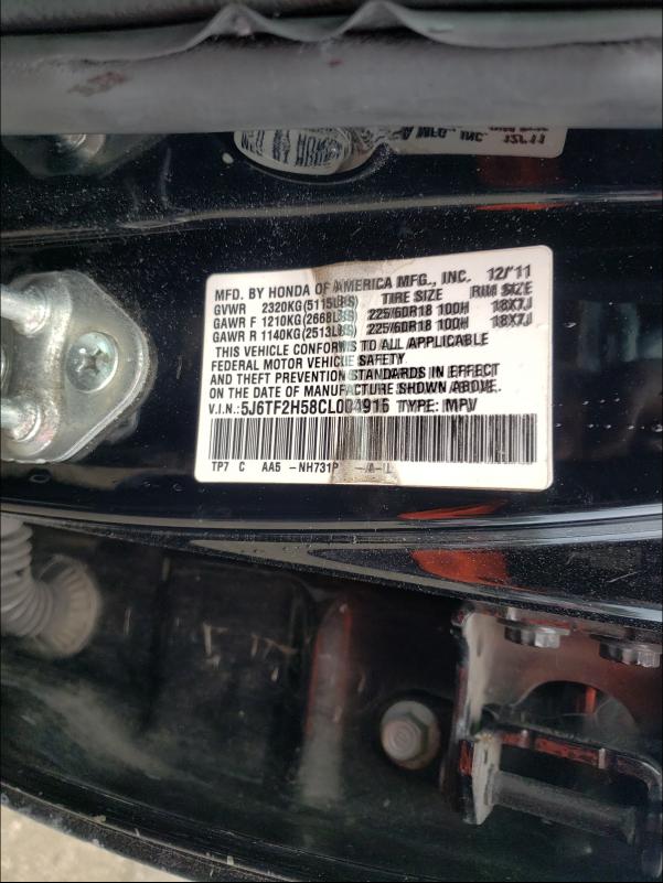 2012 HONDA CROSSTOUR 5J6TF2H58CL004916