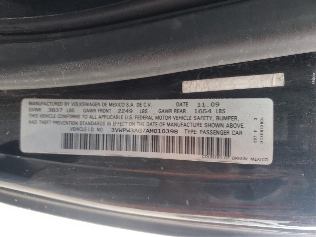 2010 VOLKSWAGEN NEW BEETLE 3VWPW3AG7AM010398