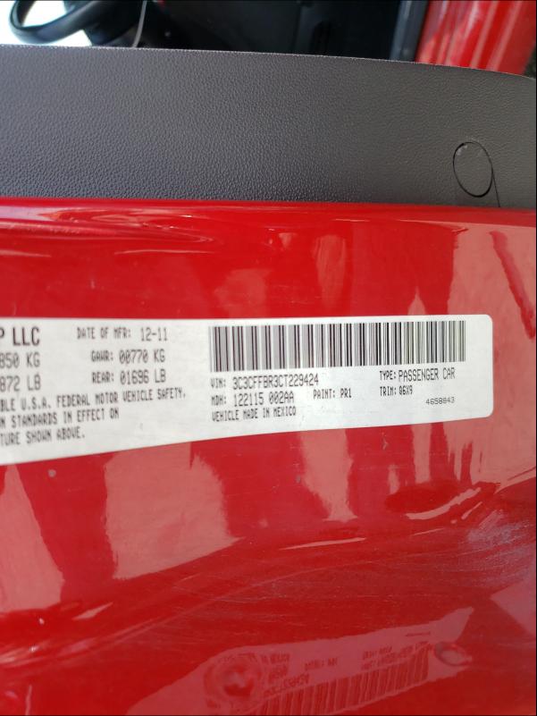 2012 FIAT 500 SPORT 3C3CFFBR3CT229424