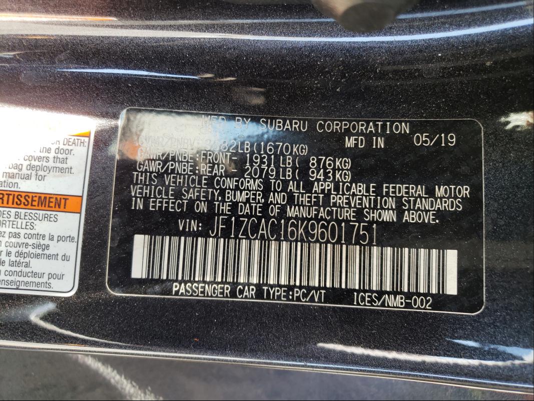 2019 SUBARU BRZ LIMITE JF1ZCAC16K9601751