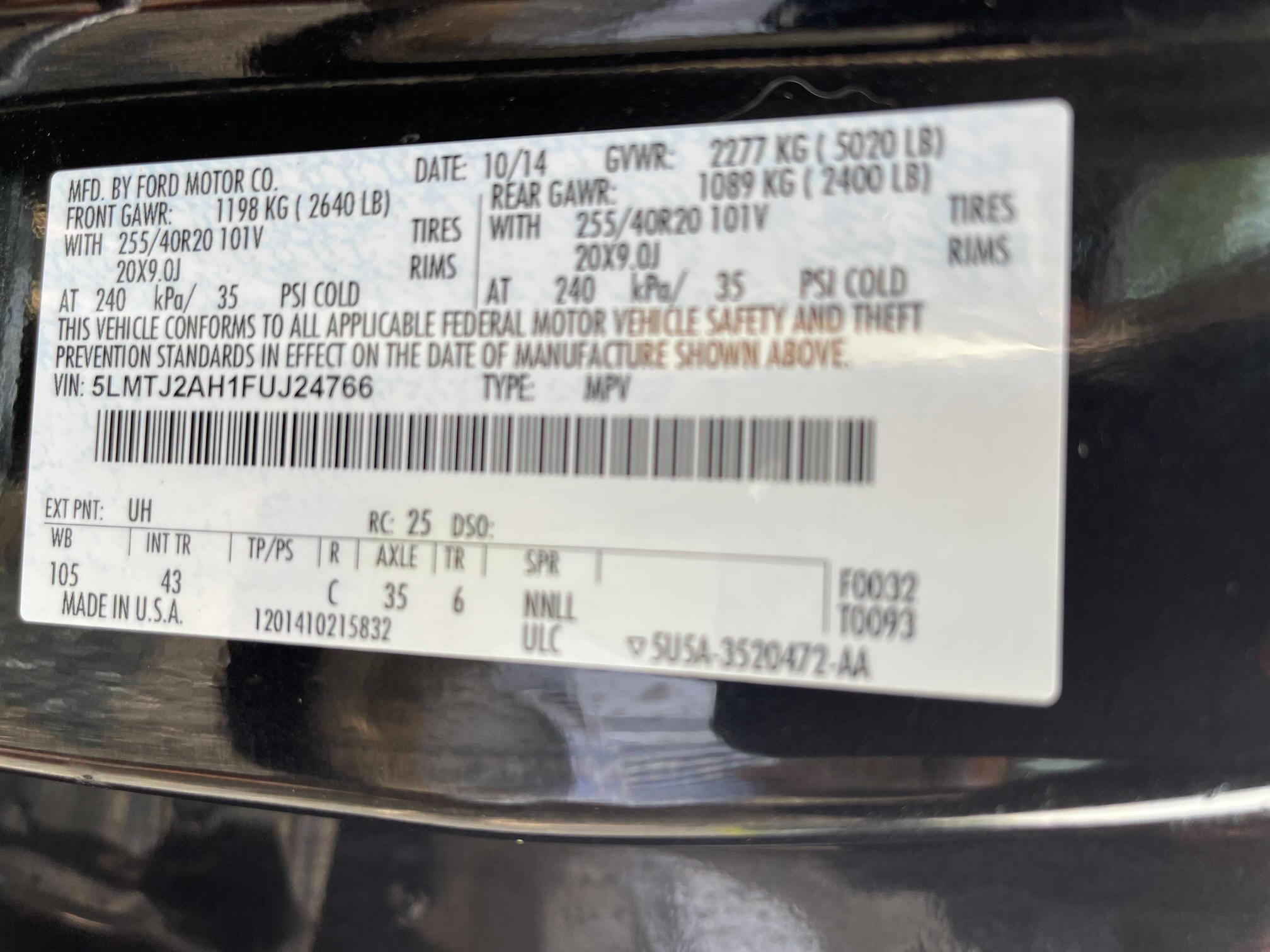 2015 LINCOLN MKC 5LMTJ2AH1FUJ24766