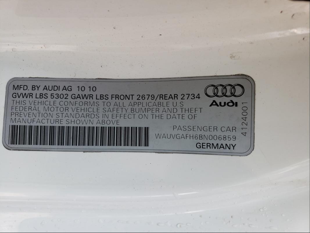 2011 AUDI S5 PRESTIG WAUVGAFH6BN006859