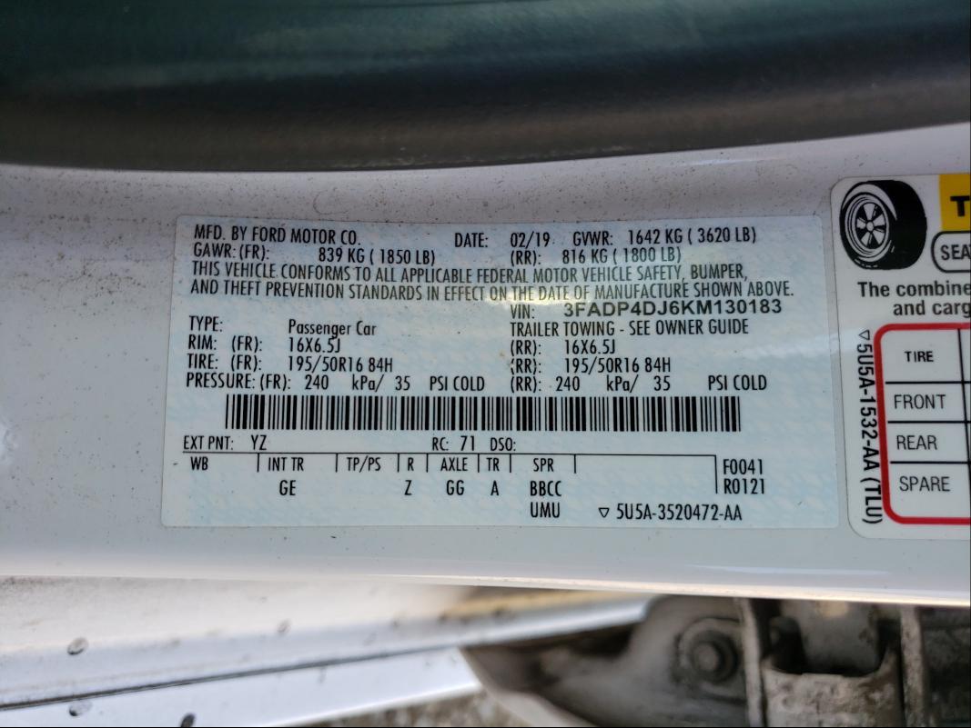 2019 FORD FIESTA ST 3FADP4DJ6KM130183