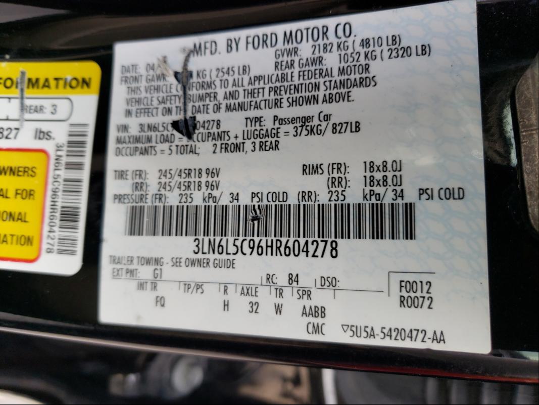 2017 LINCOLN MKZ SELECT 3LN6L5C96HR604278