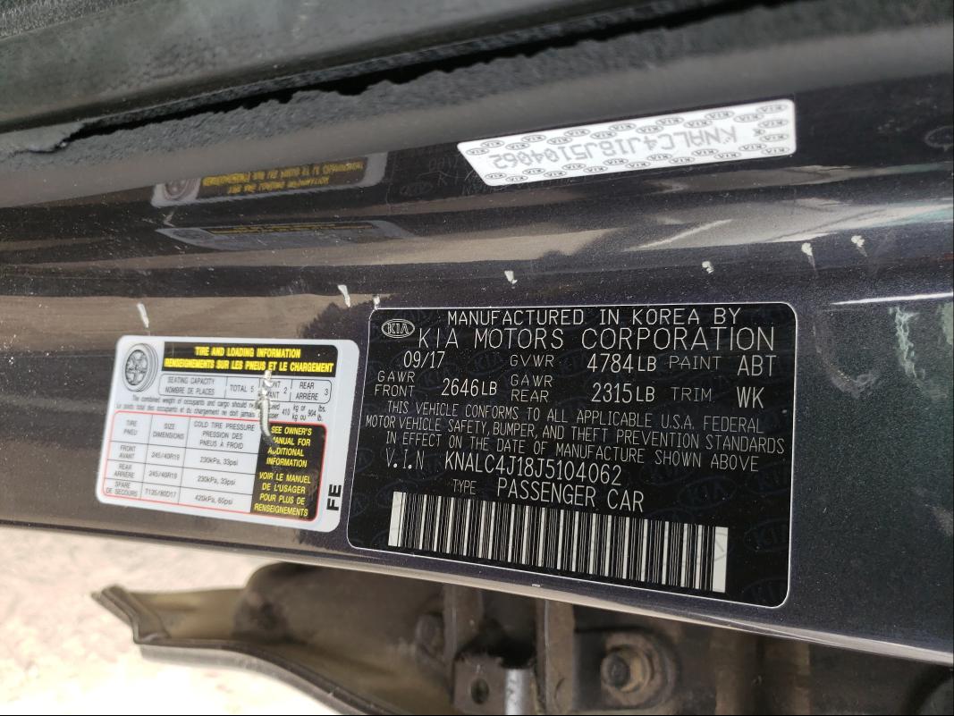 2018 KIA CADENZA LU KNALC4J18J5104062