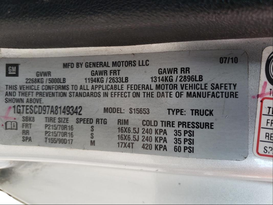 2010 GMC CANYON SLE 1GTESCD97A8149342