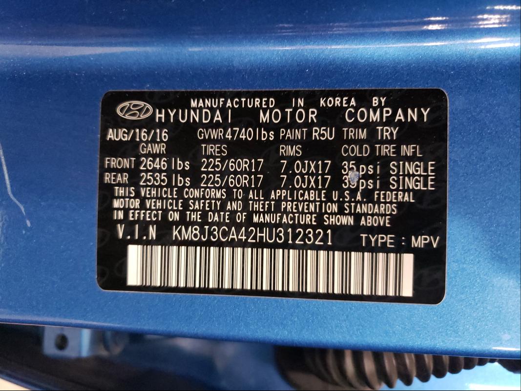 2017 HYUNDAI TUCSON KM8J3CA42HU312321