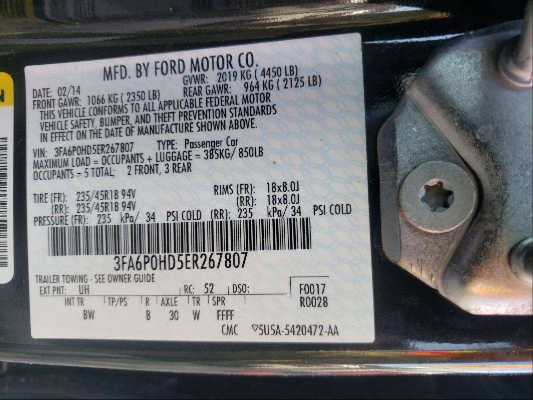 3FA6P0HD5ER267807 Ford FUSION SE