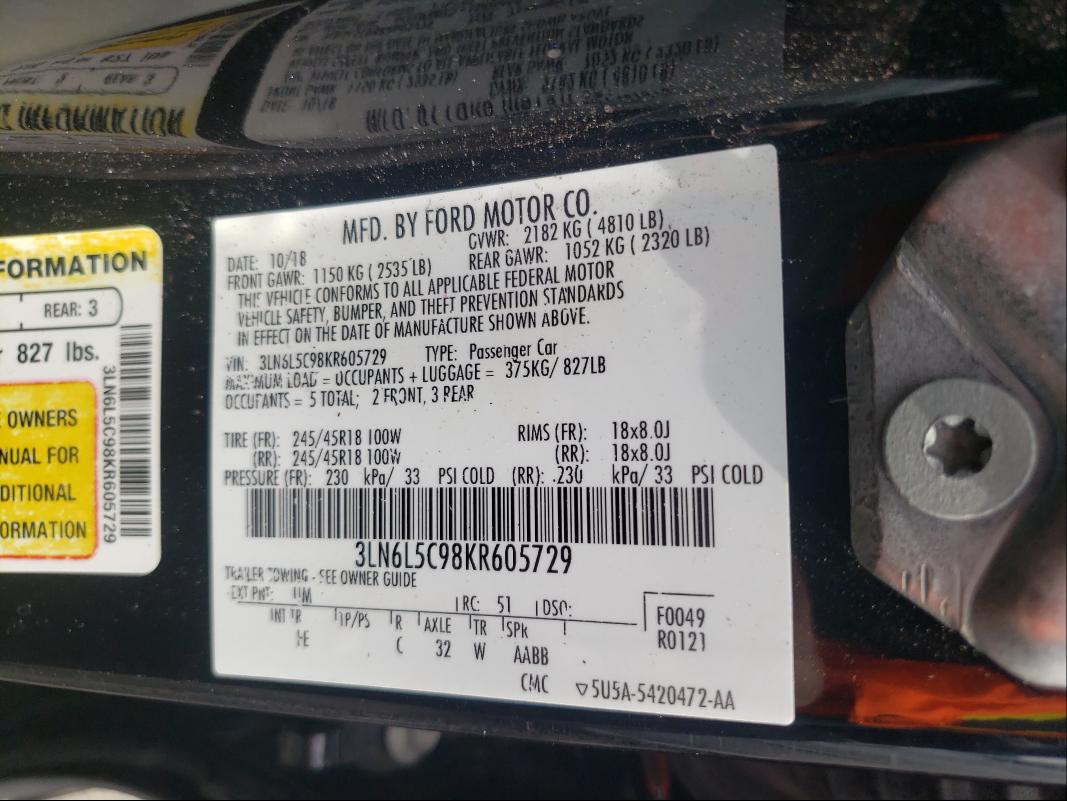 2019 LINCOLN MKZ RESERV 3LN6L5C98KR605729