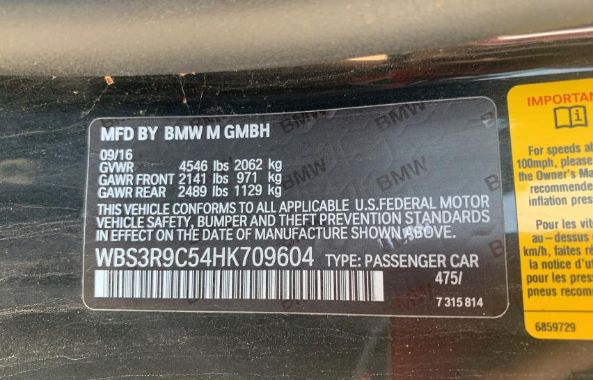 2017 BMW M4 WBS3R9C54HK709604