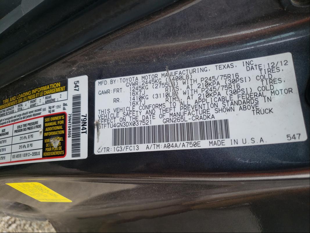 2013 TOYOTA TACOMA PRE 5TFTU4GN3DX037521