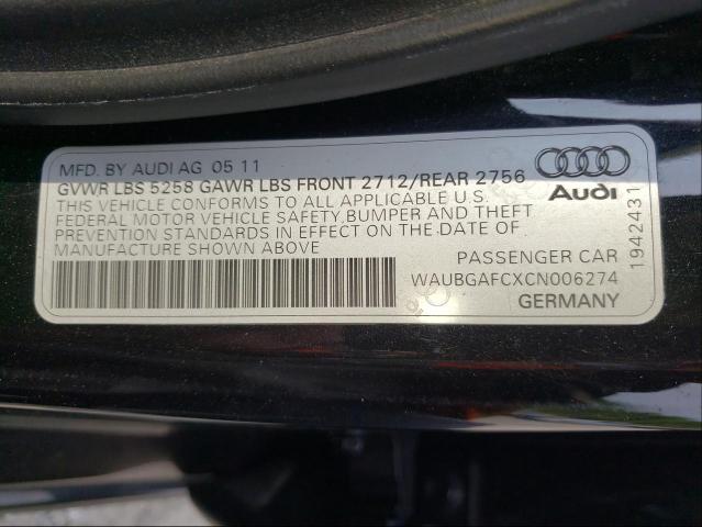 2012 AUDI A6 WAUBGAFCXCN006274