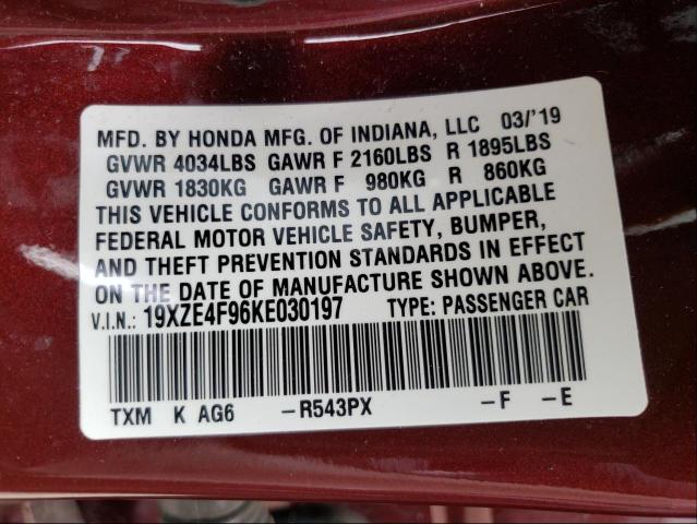 2019 HONDA INSIGHT TO 19XZE4F96KE030197