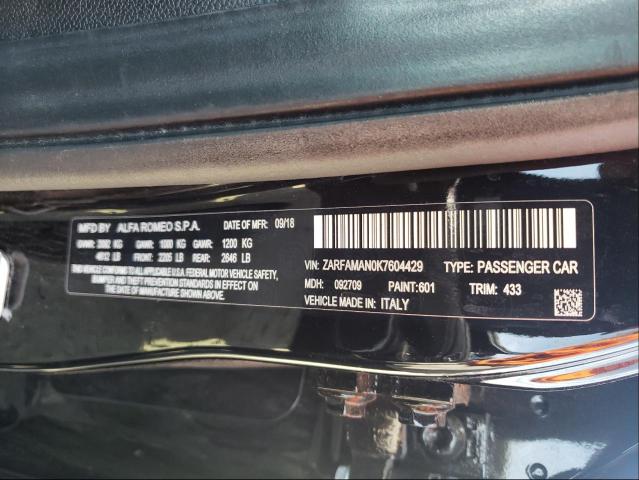 2019 ALFA ROMEO GIULIA ZARFAMAN0K7604429
