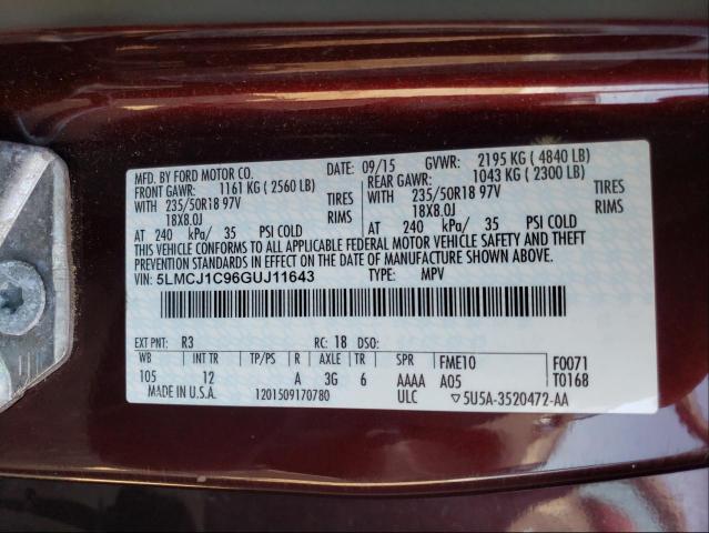 2016 LINCOLN MKC PREMIE 5LMCJ1C96GUJ11643