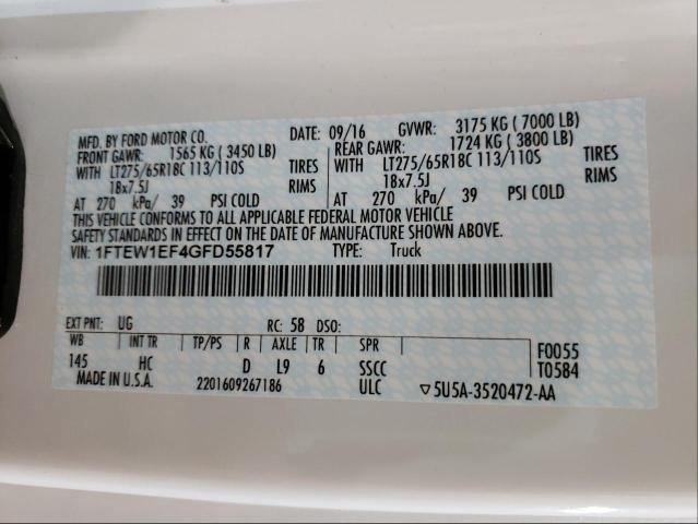 2016 FORD F150 4WD 1FTEW1EF4GFD55817