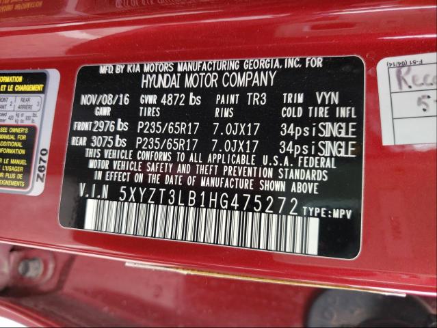 2017 HYUNDAI SANTA FE 5XYZT3LB1HG475272