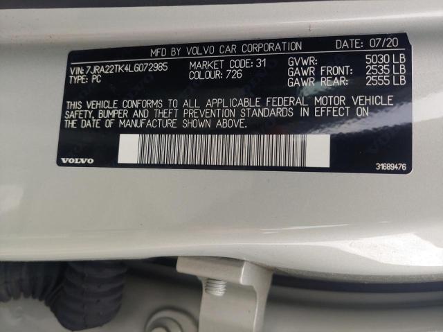 2020 VOLVO S60 T6 MOM 7JRA22TK4LG072985