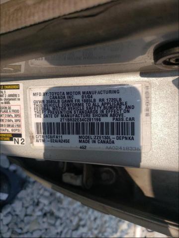 2004 TOYOTA COROLLA CE 2T1BR32E34C281196