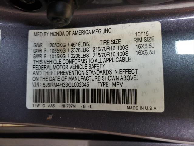 2016 HONDA CR-V 5J6RM4H33GL002345