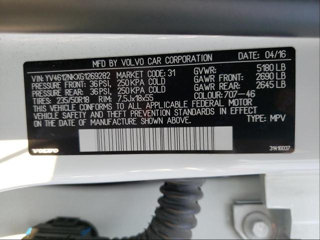 2016 VOLVO XC70 T5 PR YV4612NKXG1269282