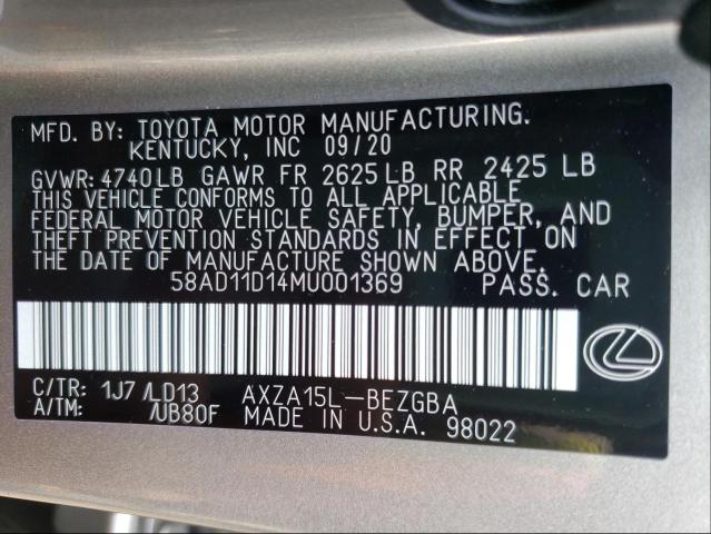 2021 LEXUS ES 250 BAS 58AD11D14MU001369