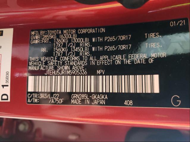 2021 TOYOTA 4RUNNER VE JTEHU5JR1M5905336
