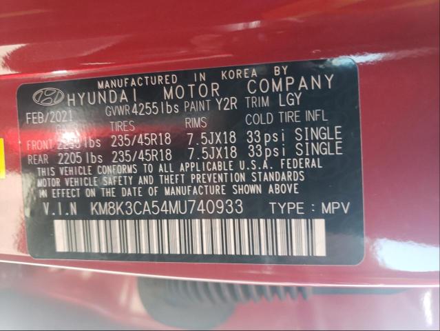 2021 HYUNDAI KONA LIMIT KM8K3CA54MU740933