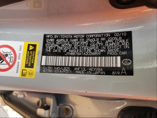 2010 LEXUS HS 250H JTHBB1BA1A2028859