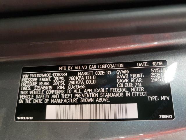 2020 VOLVO V60 CROSS YV4102WKXL1038789