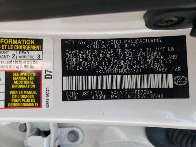 2021 LEXUS ES 250 BAS 58AD11D17MU001320