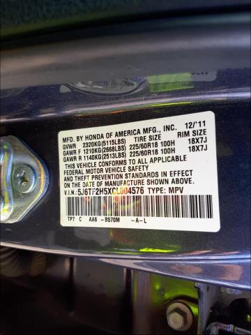2012 HONDA CROSSTOUR 5J6TF2H5XCL004576