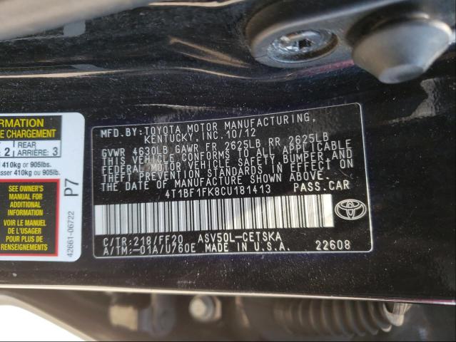 2012 TOYOTA CAMRY BASE 4T1BF1FK8CU181413