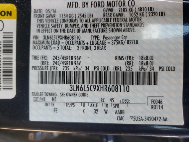 2017 LINCOLN MKZ SELECT 3LN6L5C9XHR608110