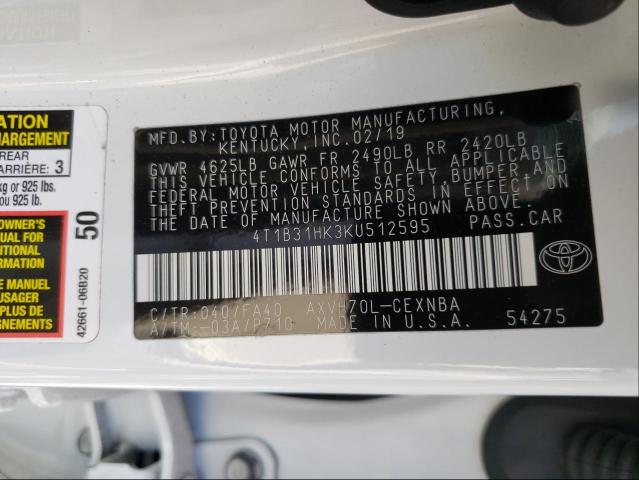 VIN 4T1B31HK3KU512595 2019 TOYOTA CAMRY no.10